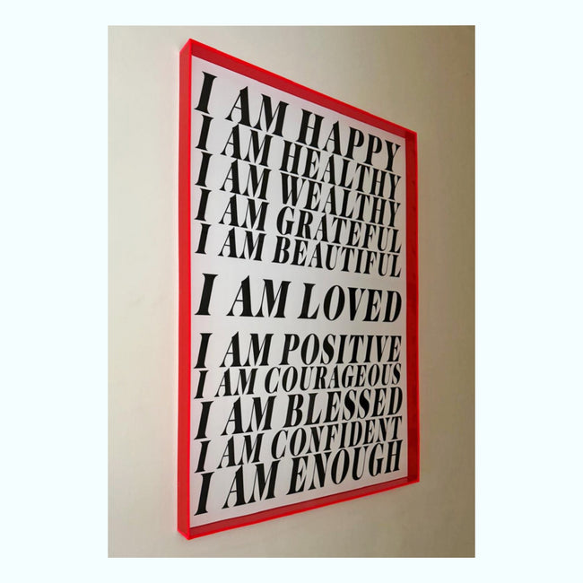 Affirmations Poster in a Red Neon Perspex Frame